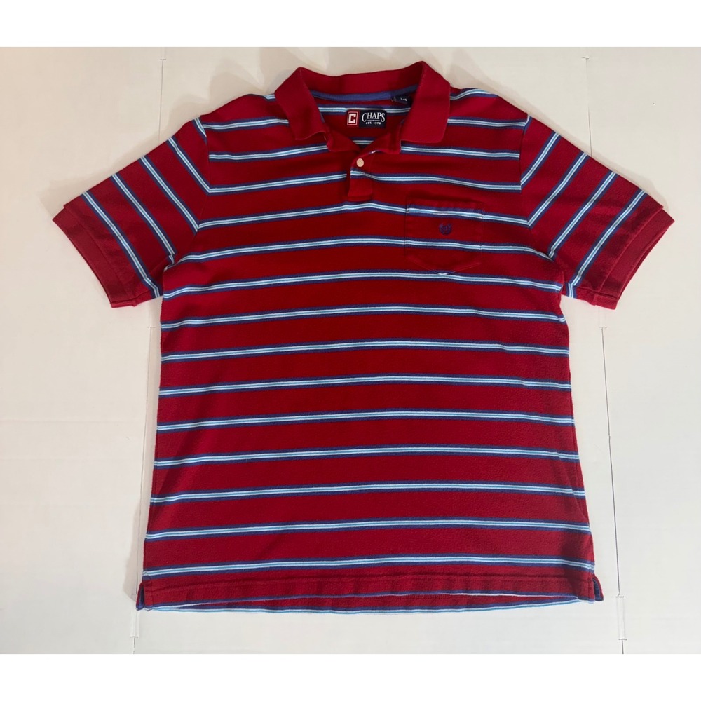 Chaps Mens Red Striped Short Sleeve Cotton Polo Shirt Large Preppy Y2K